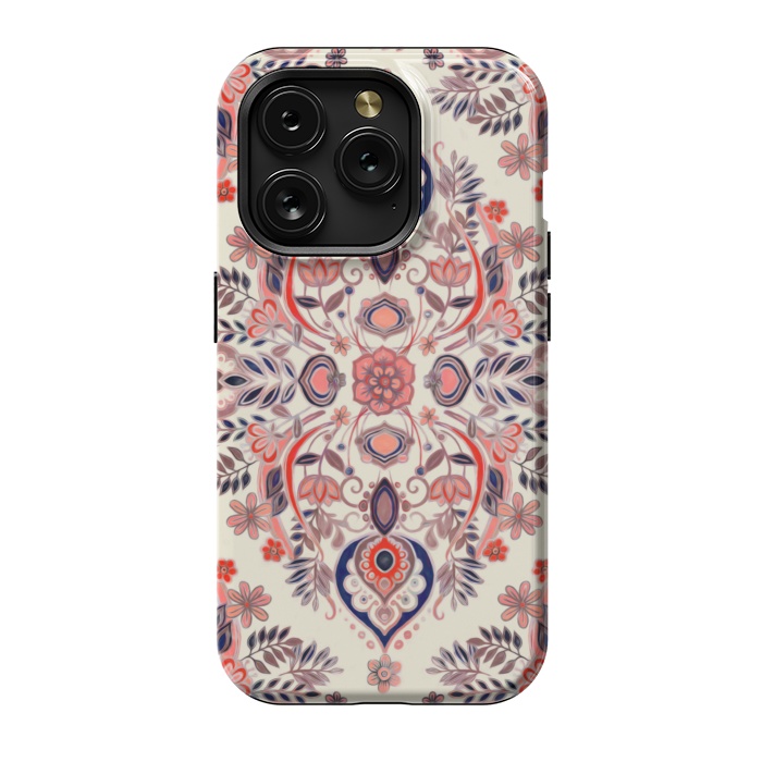 iPhone 15 Pro StrongFit Modern Folk in Coral Red and Indigo by Micklyn Le Feuvre