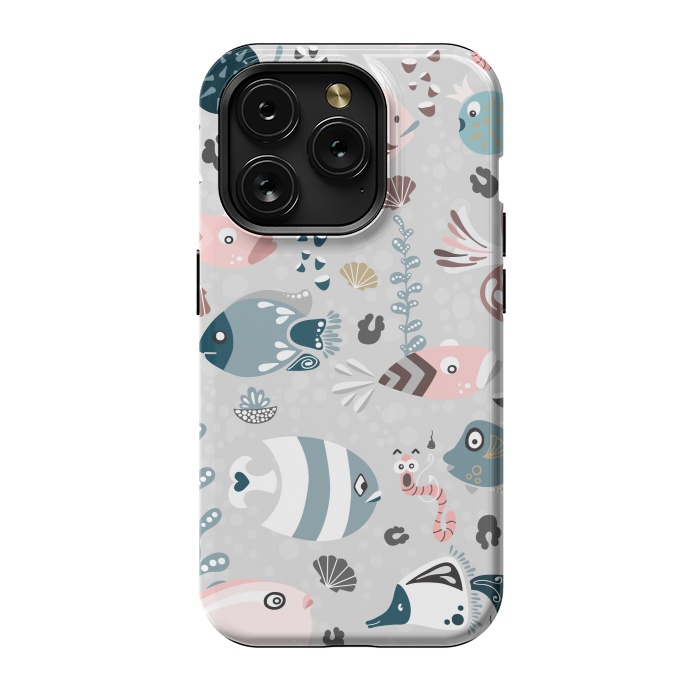 iPhone 15 Pro StrongFit Funny Fish in Pink and Blue by Paula Ohreen