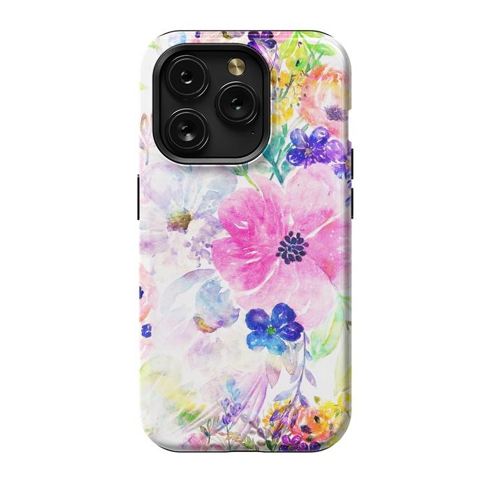 iPhone 15 Pro StrongFit Pretty watercolor floral hand paint design by InovArts