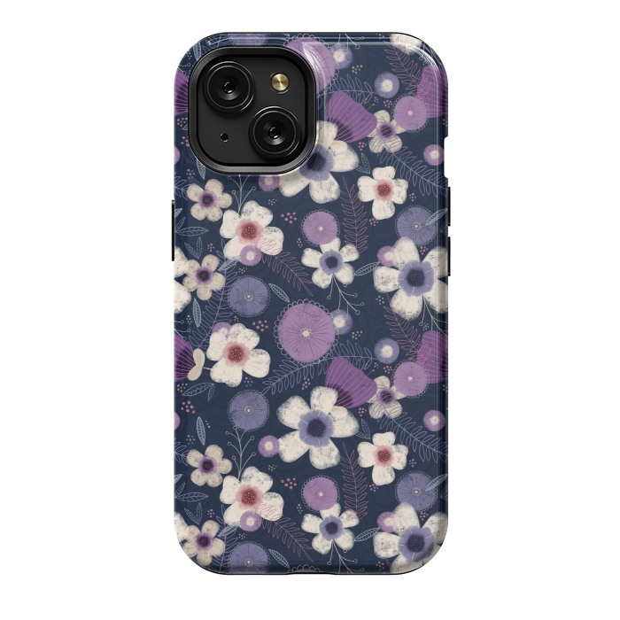 iPhone 15 StrongFit Navy & Purple Floral by Noonday Design