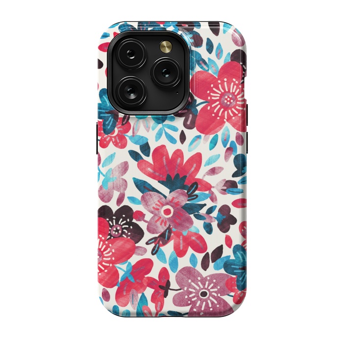 iPhone 15 Pro StrongFit Happy Red & Blue Floral Collage  by Micklyn Le Feuvre