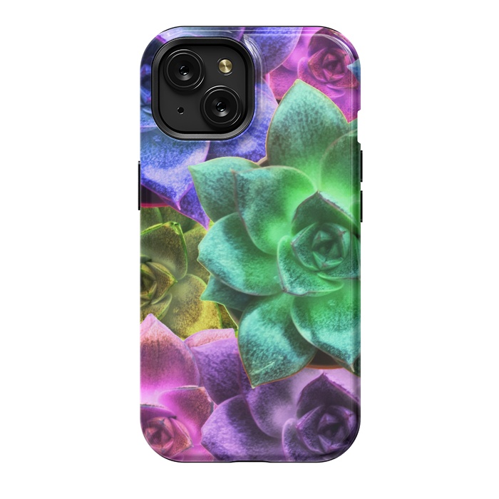 iPhone 15 StrongFit Succulent Plants Psychedelic Colors Pattern by BluedarkArt