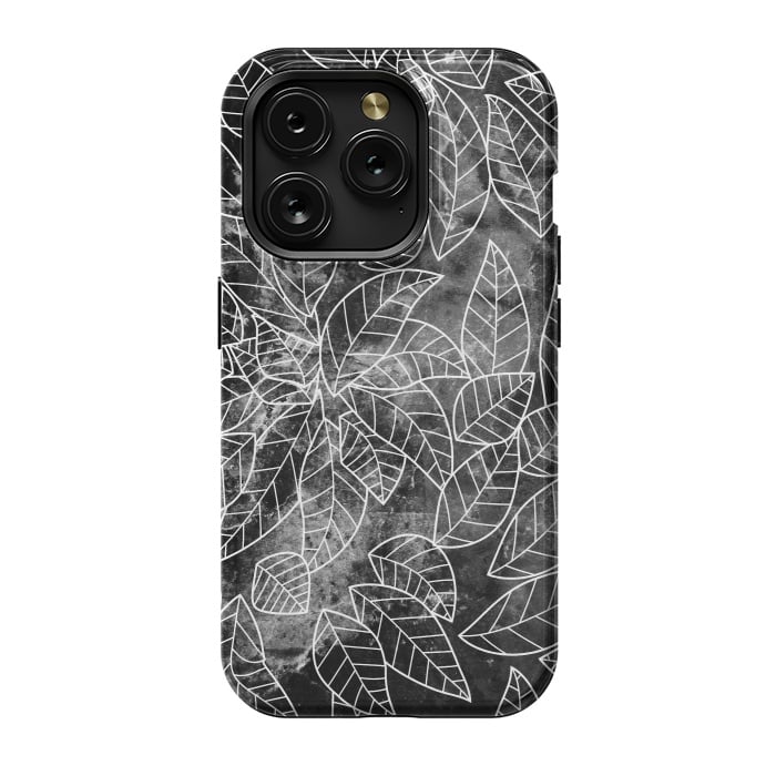iPhone 15 Pro StrongFit Black and white leaves on marble by Oana 
