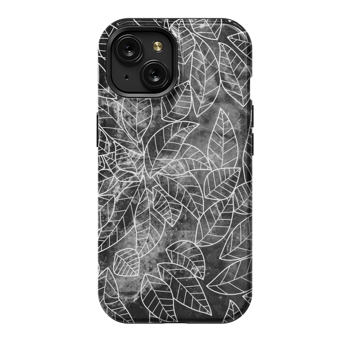 iPhone 15 StrongFit Black and white leaves on marble by Oana 