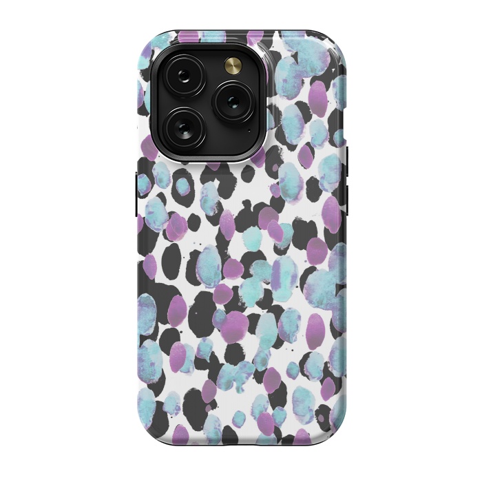 iPhone 15 Pro StrongFit Purple blue animal print paint spots by Oana 