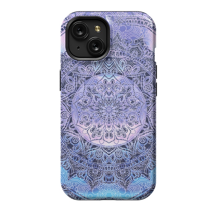 iPhone 15 StrongFit Purple blue ethnic gradient mandala flowers by Oana 