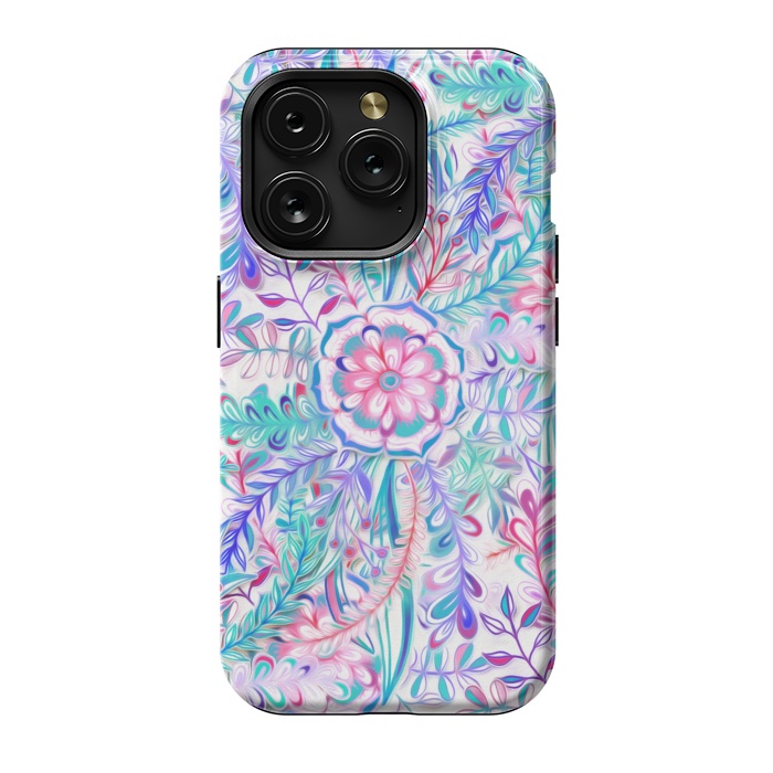 iPhone 15 Pro StrongFit Boho Flower Burst in Pink and Blue by Micklyn Le Feuvre