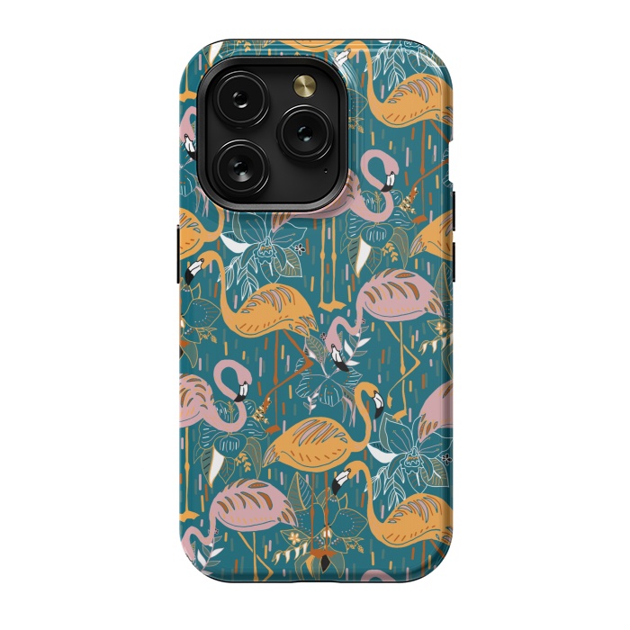 iPhone 15 Pro StrongFit Flamingos On Blue  by Tigatiga