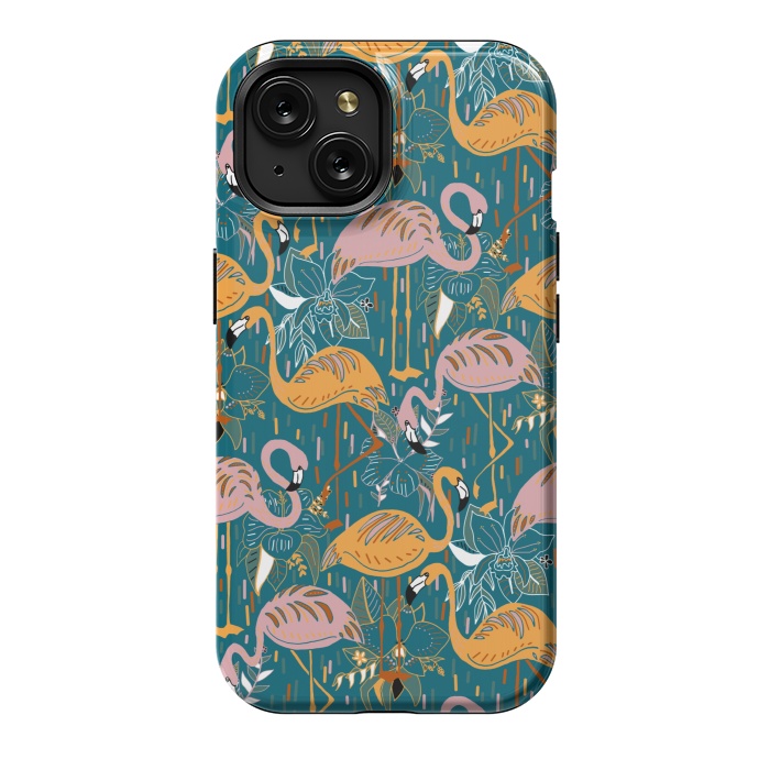 iPhone 15 StrongFit Flamingos On Blue  by Tigatiga