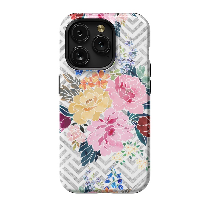 iPhone 15 Pro StrongFit Pretty winter floral and diamond geometric design by InovArts