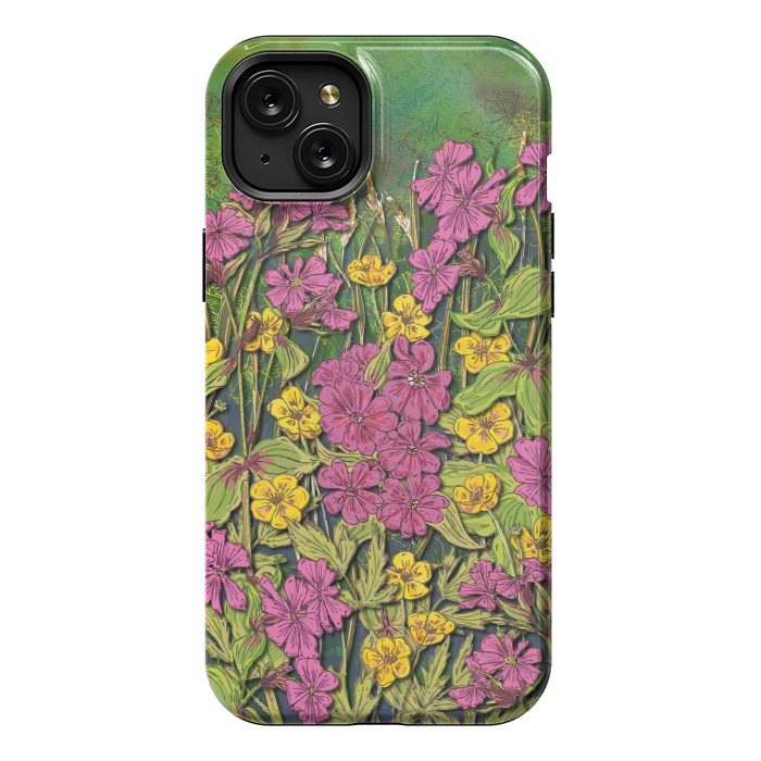 iPhone 15 Plus StrongFit Pink and Yellow Wildflowers by Lotti Brown