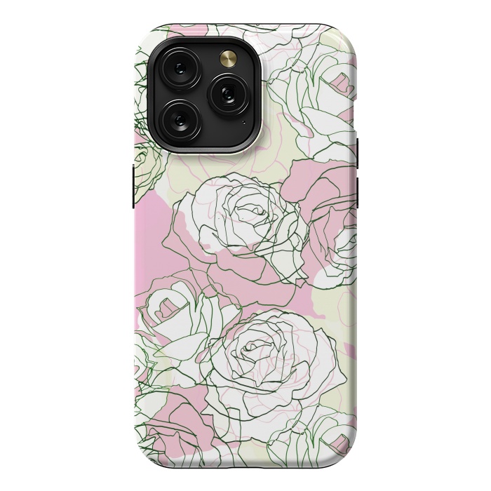 iPhone 15 Pro Max StrongFit Pink beige line art roses by Oana 