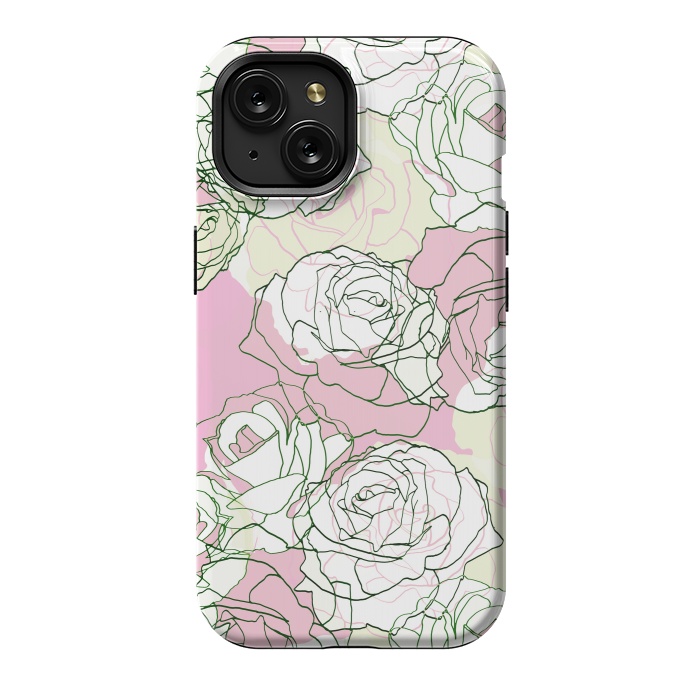 iPhone 15 StrongFit Pink beige line art roses by Oana 
