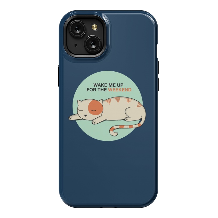 iPhone 15 Plus StrongFit Cat wake me up blue by Coffee Man