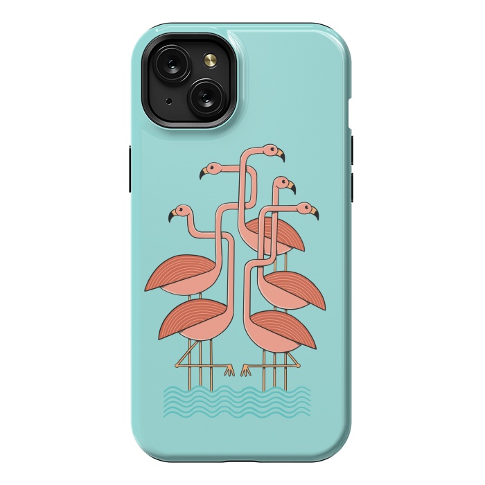 iPhone 15 Plus StrongFit Flamingos by Coffee Man