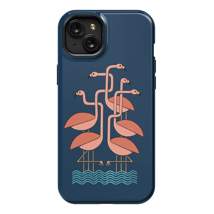 iPhone 15 Plus StrongFit Flamingos blue by Coffee Man