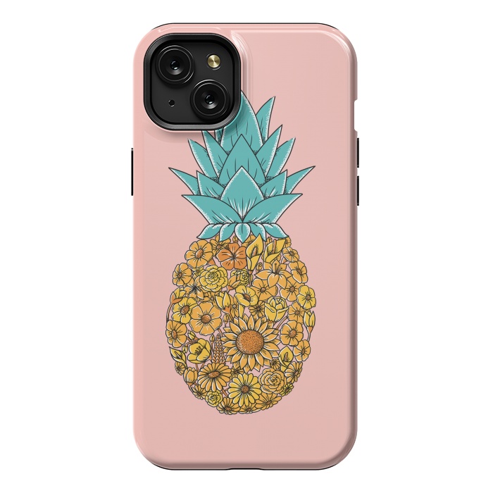 iPhone 15 Plus StrongFit Pineapple Floral Pink by Coffee Man