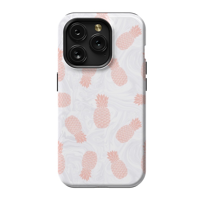 iPhone 15 Pro StrongFit Pink Pineapples on White Marble by Julie Erin Designs