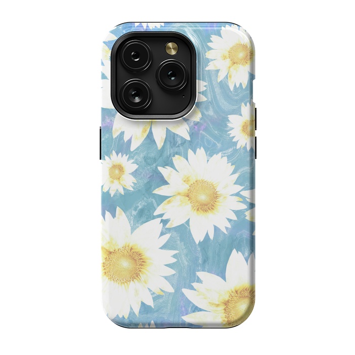 iPhone 15 Pro StrongFit Pastel sunflowers and blue  pattern by Oana 
