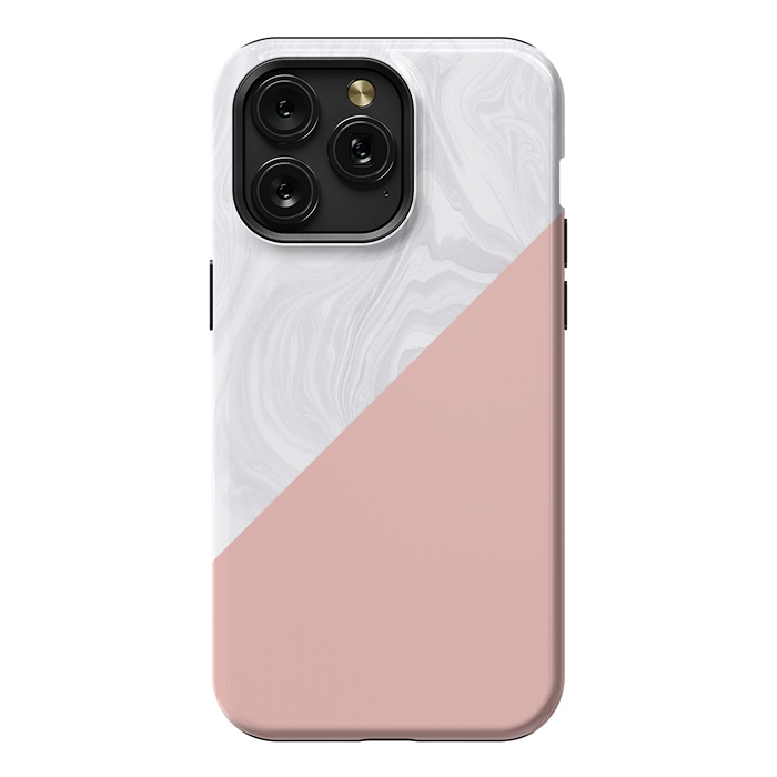 iPhone 15 Pro Max StrongFit Rose Gold and White Marble Texture by Julie Erin Designs