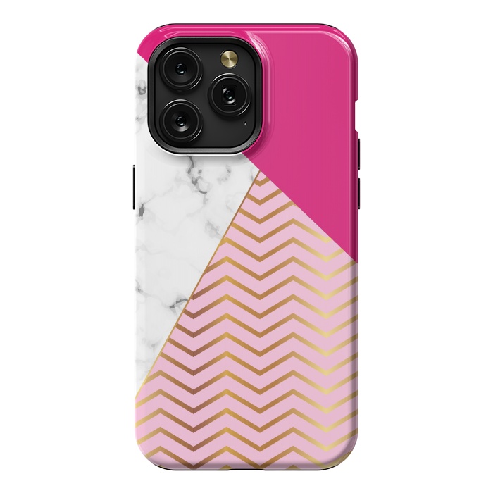 iPhone 15 Pro Max StrongFit Curved Lines In Marble And Magenta by ArtsCase