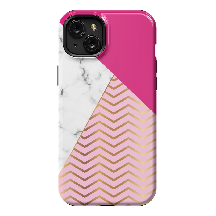 iPhone 15 Plus StrongFit Curved Lines In Marble And Magenta by ArtsCase