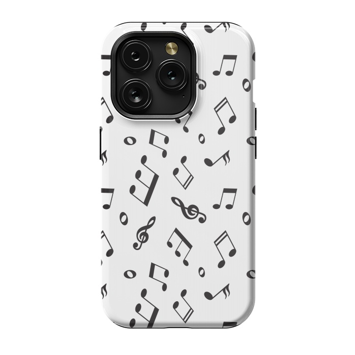 iPhone 15 Pro StrongFit BLACK AND WHITE MUSICAL PATTERN by MALLIKA
