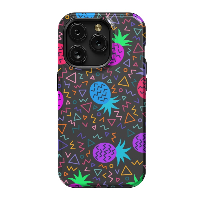 iPhone 15 Pro StrongFit pineapples in neon for summer by ArtsCase