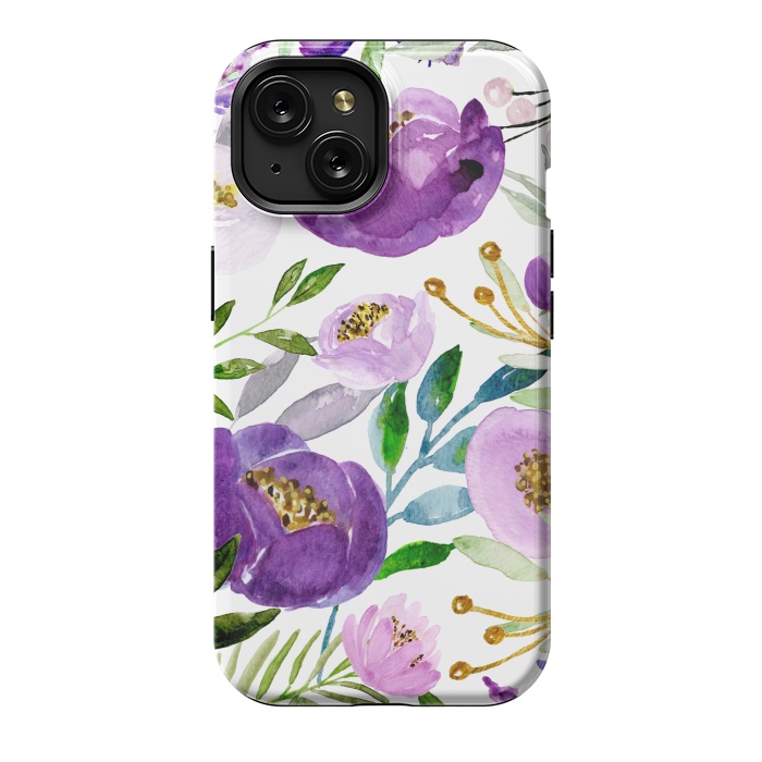 iPhone 15 StrongFit Whimsical Ultraviolet and Gold Florals by Allgirls Studio