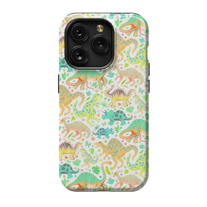 iPhone 15 Pro StrongFit Happy Dinos in Citrus Colors by Micklyn Le Feuvre