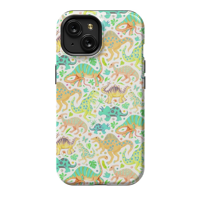 iPhone 15 StrongFit Happy Dinos in Citrus Colors by Micklyn Le Feuvre