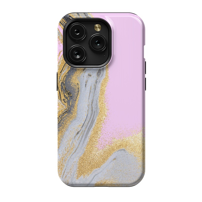 iPhone 15 Pro StrongFit Black and golden liquid marble texture by ArtsCase