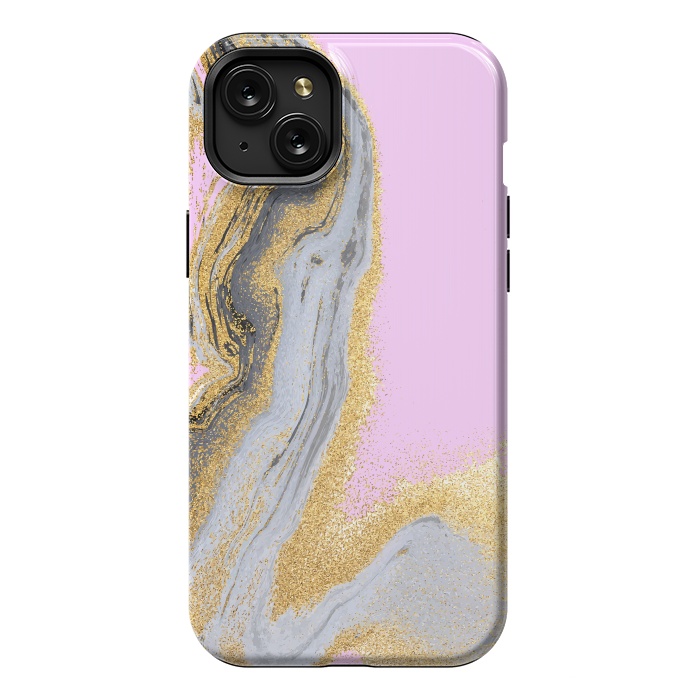 iPhone 15 Plus StrongFit Black and golden liquid marble texture by ArtsCase