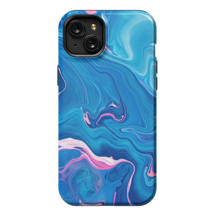 iPhone 15 Plus StrongFit Abstract Marble Painting Blue Pink Orange by ArtsCase