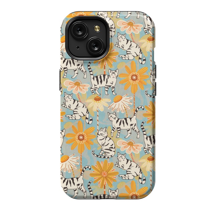 iPhone 15 StrongFit Daisy Cats - Baby Blue  by Tigatiga