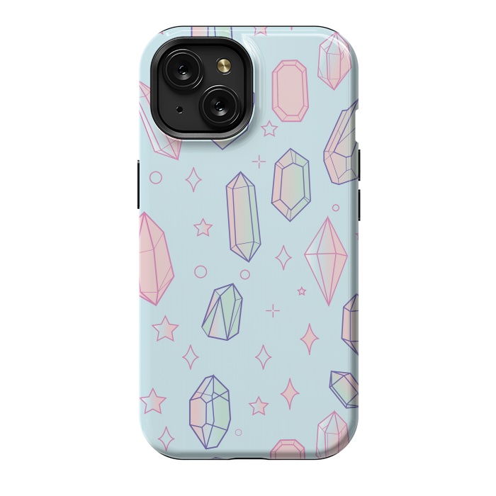 iPhone 15 StrongFit Pastel Crystal Paradise Blue & Pink by Luna Elizabeth Art