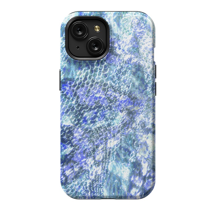 iPhone 15 StrongFit Blue watercolor snake skin pattern by Oana 