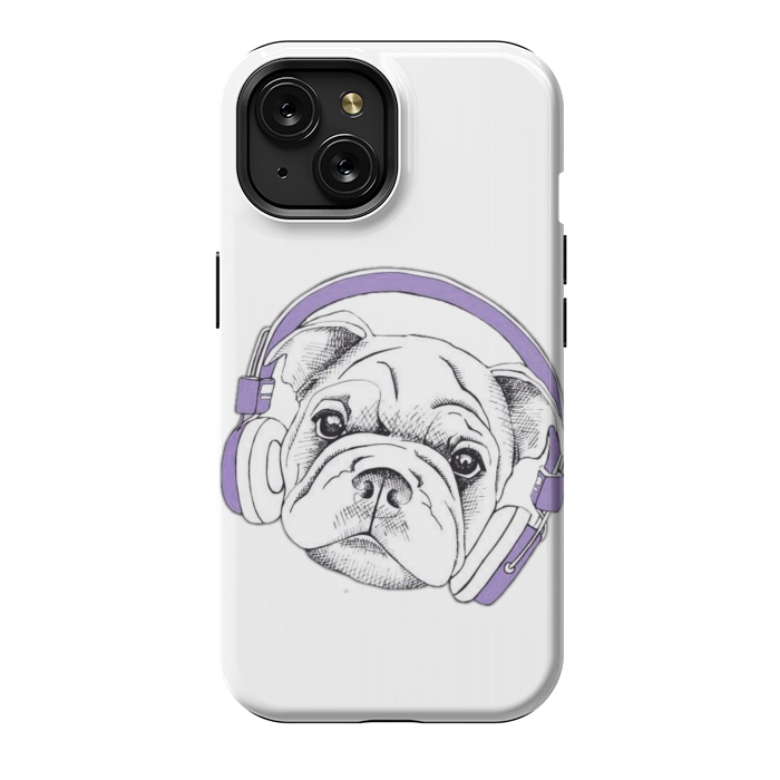 iPhone 15 StrongFit french bulldog listening music by haroulita