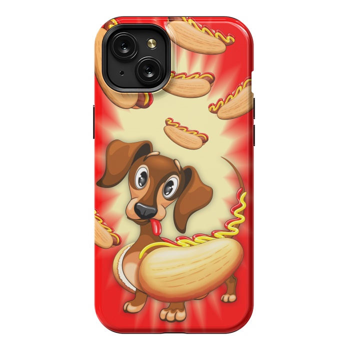 iPhone 15 Plus StrongFit Dachshund Hot Dog Cute and Funny Character by BluedarkArt