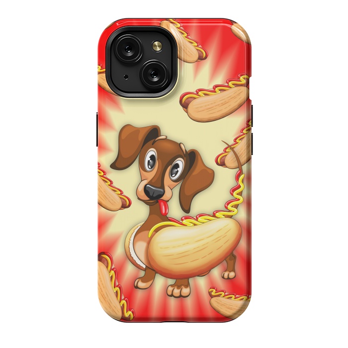 iPhone 15 StrongFit Dachshund Hot Dog Cute and Funny Character by BluedarkArt