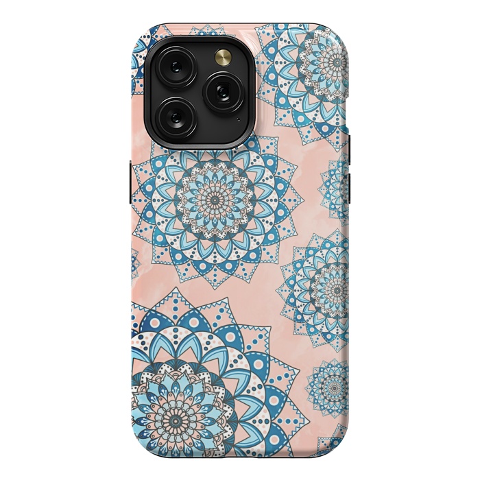 iPhone 15 Pro Max StrongFit Blue peach mandala flowers by Jms