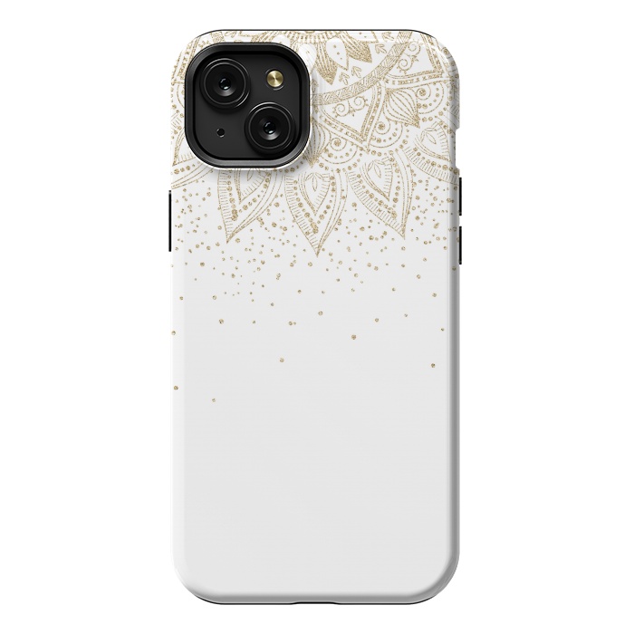 iPhone 15 Plus StrongFit Elegant Gold Mandala Confetti Design by InovArts