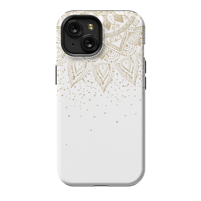 iPhone 15 StrongFit Elegant Gold Mandala Confetti Design by InovArts