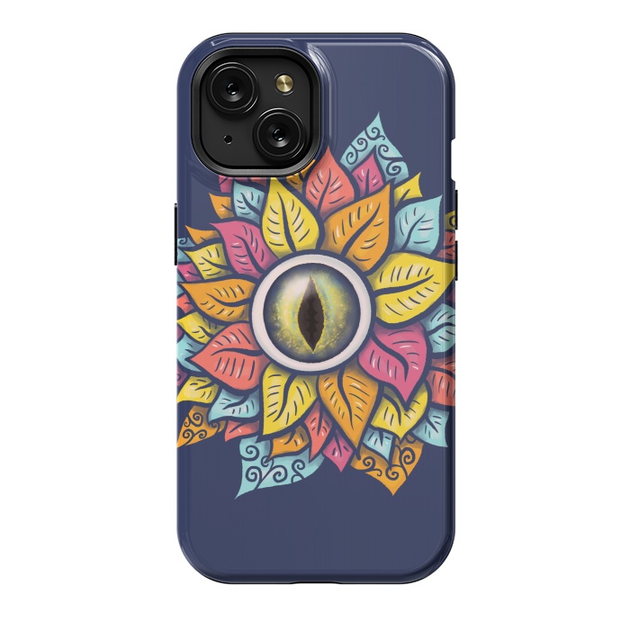 iPhone 15 StrongFit Colorful Reptile Eye Flower Fun Weird Digital Art by Boriana Giormova