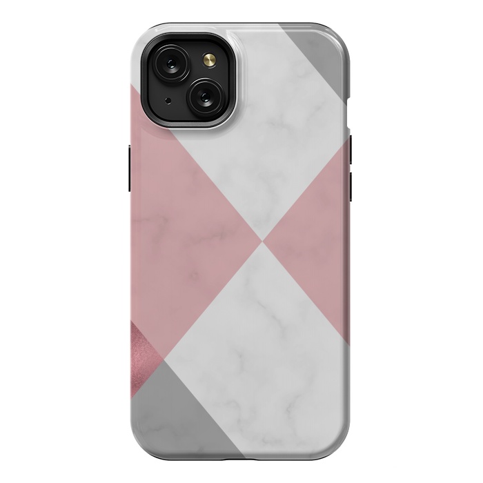 iPhone 15 Plus StrongFit Gray and Rose Marble Geometric design by ArtsCase