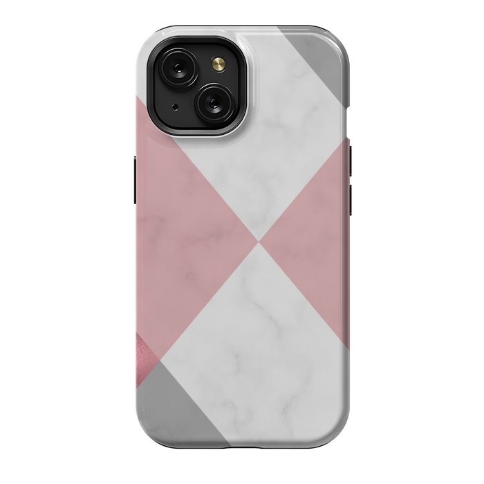 iPhone 15 StrongFit Gray and Rose Marble Geometric design by ArtsCase