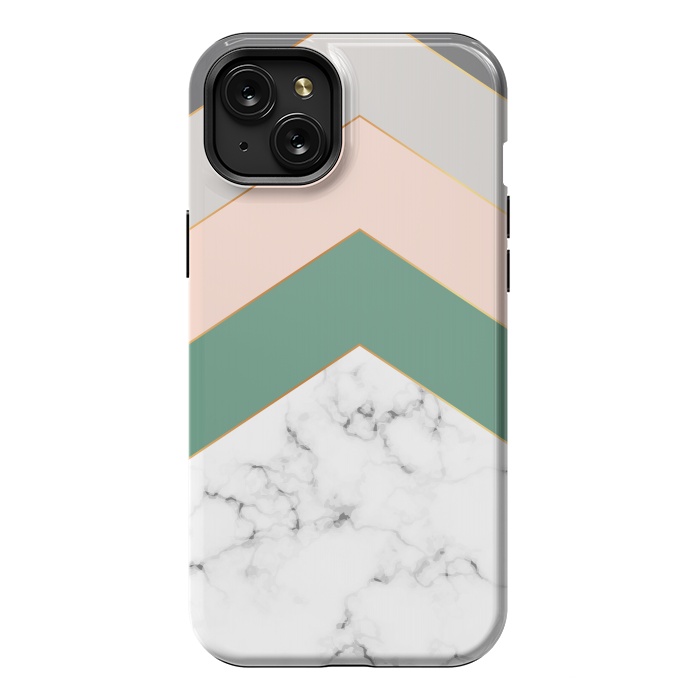 iPhone 15 Plus StrongFit Green Rose and Gray Marble Geometric Design with gold lines by ArtsCase