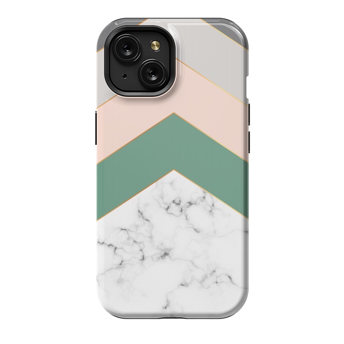 iPhone 15 StrongFit Green Rose and Gray Marble Geometric Design with gold lines by ArtsCase