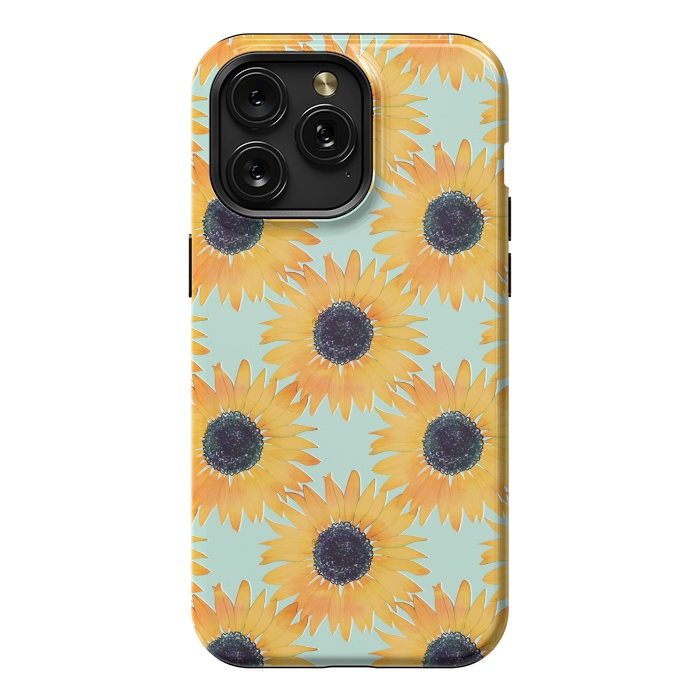 iPhone 15 Pro Max StrongFit Pretty Hand Drawn Yellow Sunflowers Paint Pattern by InovArts