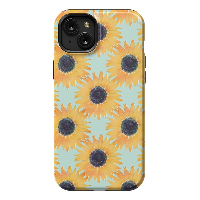 iPhone 15 Plus StrongFit Pretty Hand Drawn Yellow Sunflowers Paint Pattern by InovArts